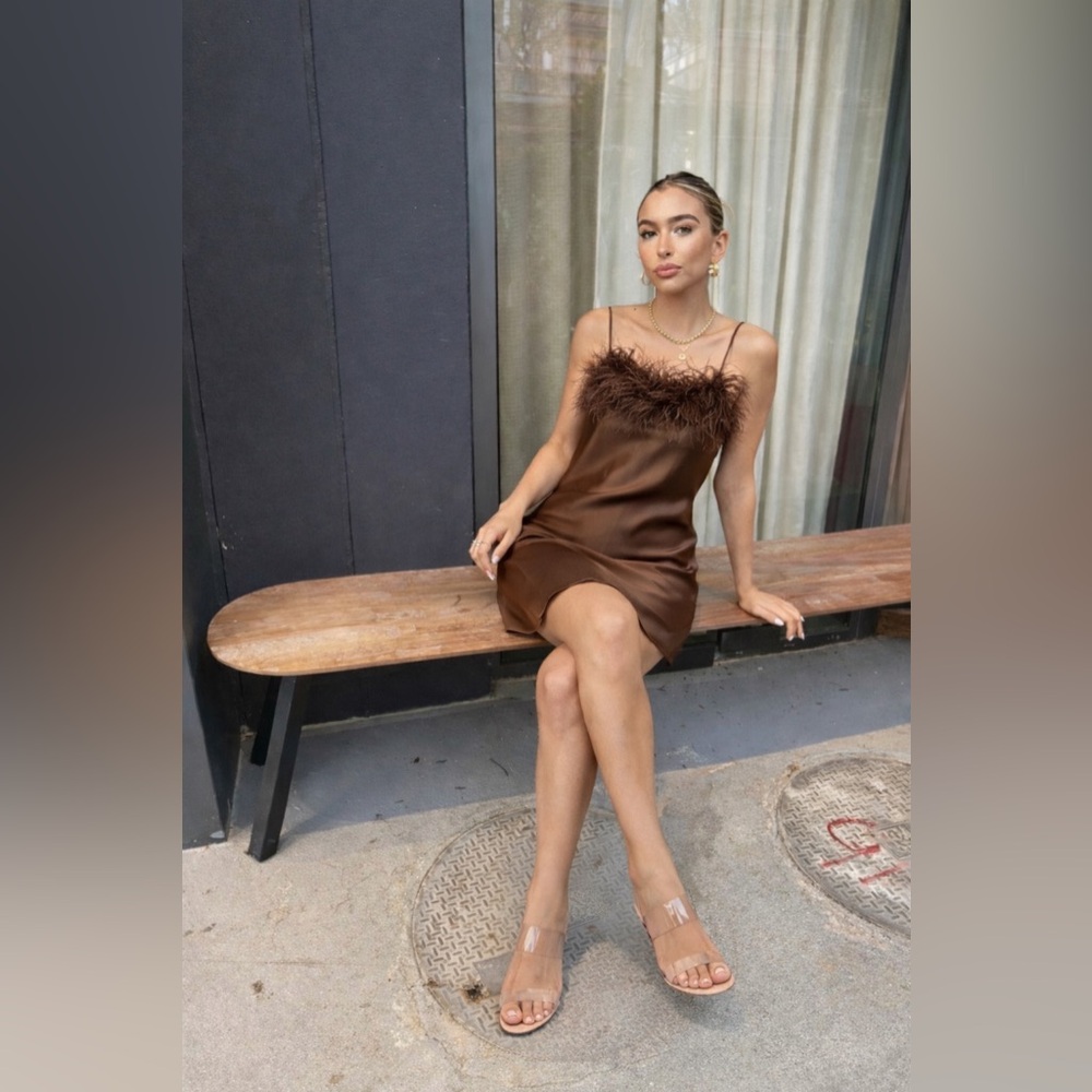 Sleeper Whiskey Boheme Mini Slip Dress Chocolate Brown